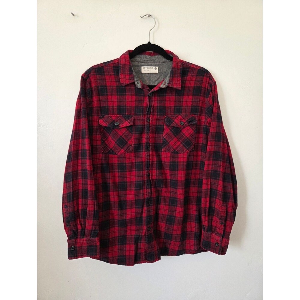 RetroFit Red Buffalo Check Plaid Button Up Shirt 100% Cotton Outdoor Women's XL